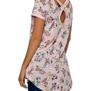 Pink Floral Top, Crisscross Back